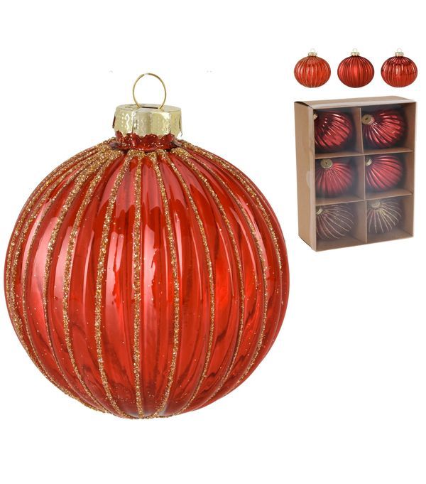 Set Weihnachtskugeln Aus Glas Rot 6 Stücke 8Cm 
