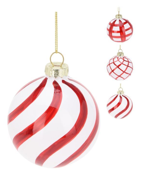 Weihnachtskugel Aus Glas Weiß Und Rot 8Cm - Sortiert