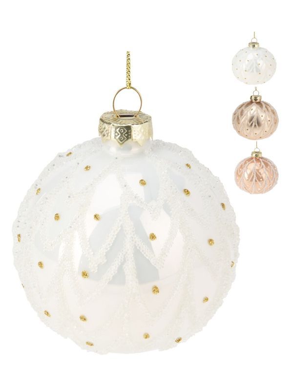 Weihnachtskugel Aus Glas Weiß Und Gold 8Cm - Sortiert