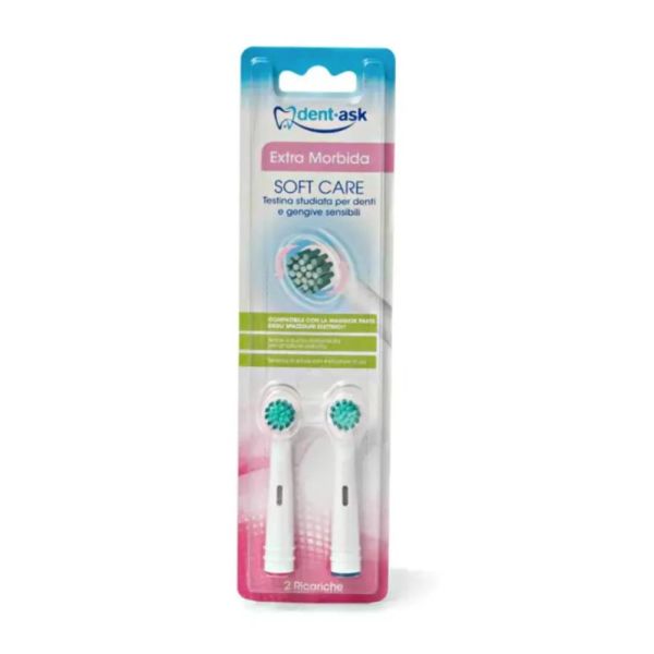 Dent-Ask Testine Spazzolino Elettrico Soft Care Extra Morbido 2pz