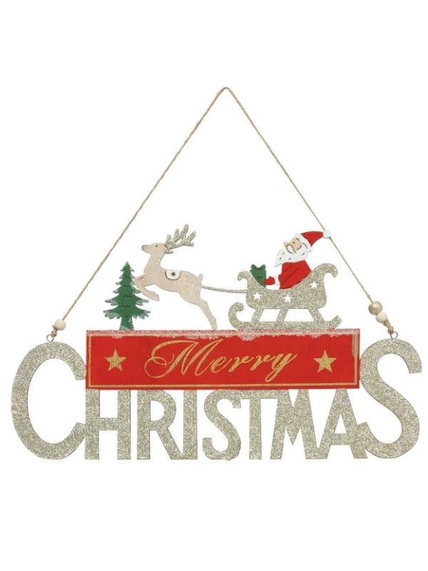 Déco De Noël Bois Avec Luge 35Cm