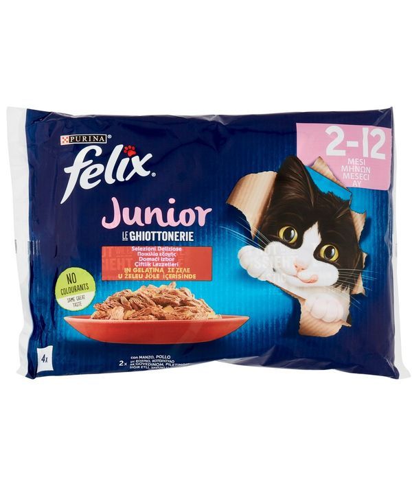 FELIX Le Ghiottonerie Junior Gelee Rindfleisch Und Huhn 4X85G