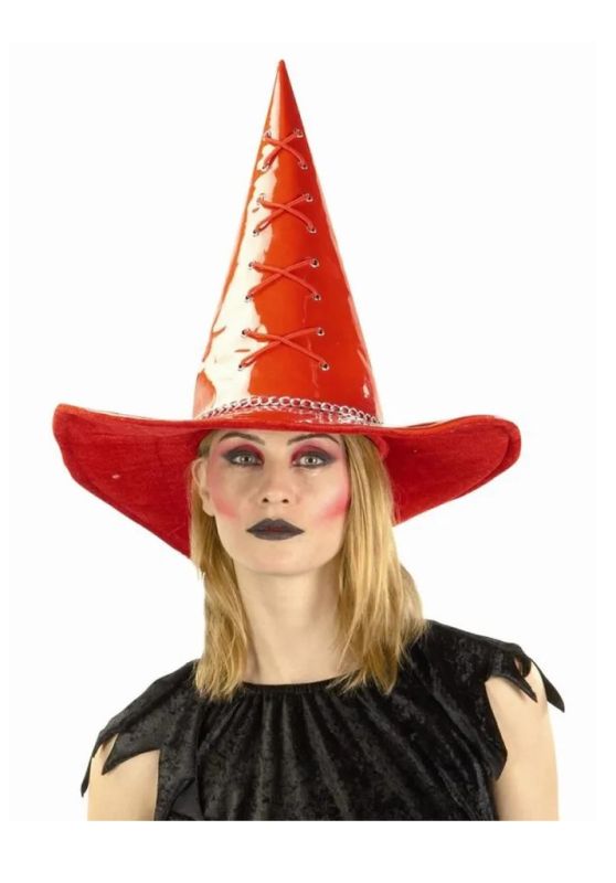 Chapeau De Sorcière En Simili Cuir Rouge - Accessoire Halloween