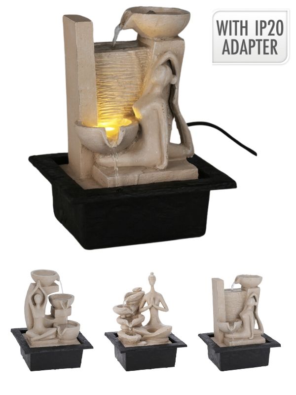 Fontaine LED Yoga en résine 28 cm - Assortiment