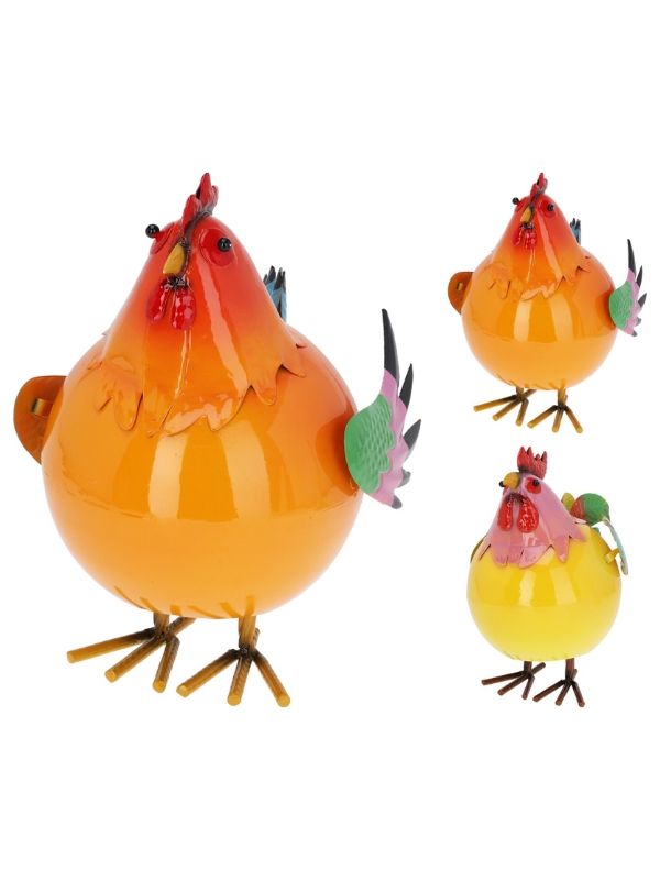 Statue de jardin Coq en métal 21 x 25 x 28 cm - Assortiment