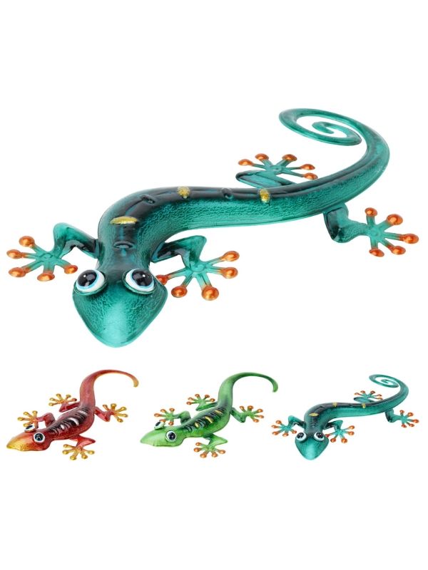 Décoration de jardin Gecko en métal 22 x 45 cm - Assortiment