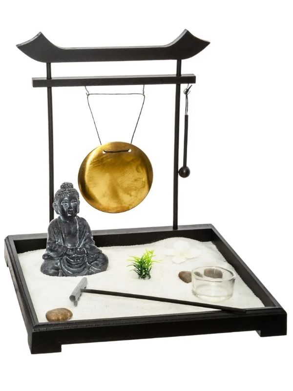 Schwarzer Tori Aus Holz Zen-Garten Mit Gong 26X26Cm