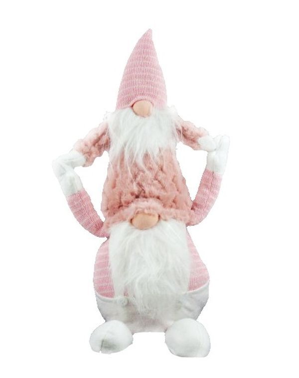 Coppia Di Gnomi Natalizi In Tessuto Rosa 44Cm