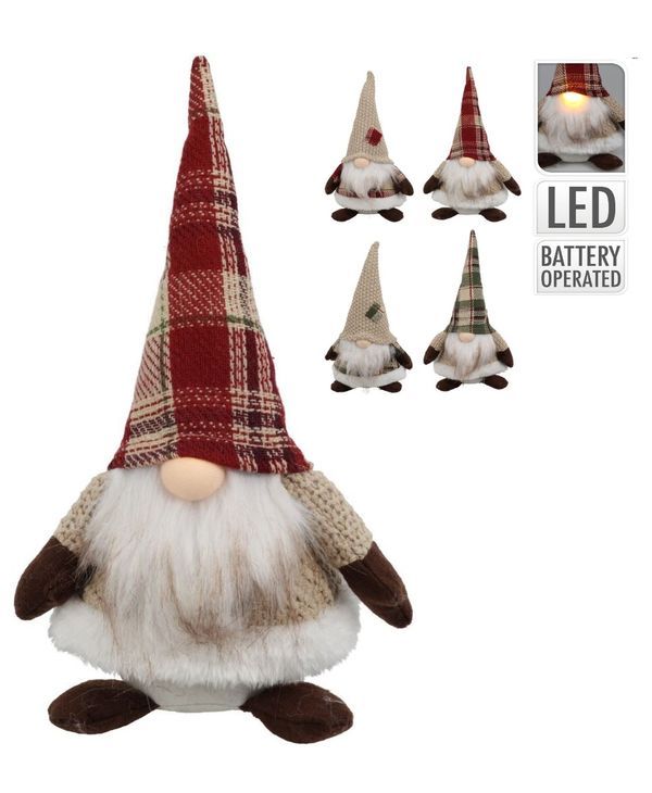 Weihnachtswichtel Aus Stoff Mit LED-Licht 30Cm - Sortiert