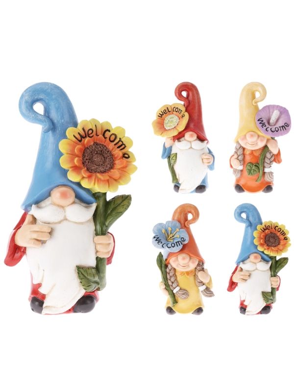 Decorazione Da Giardino Gnomo Con Fiore 20cm - Assortito