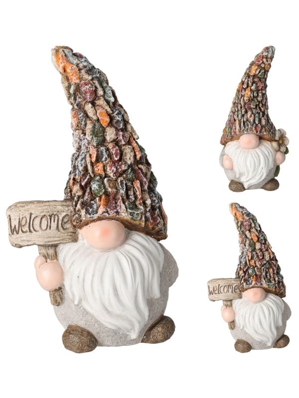 Decorazione Da Giardino Gnomo Resina Con Cartello 14x23cm - Assortito