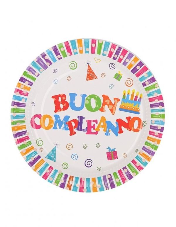 Article Party Multicolor Buon Compleanno Grande Assiette 23Cm