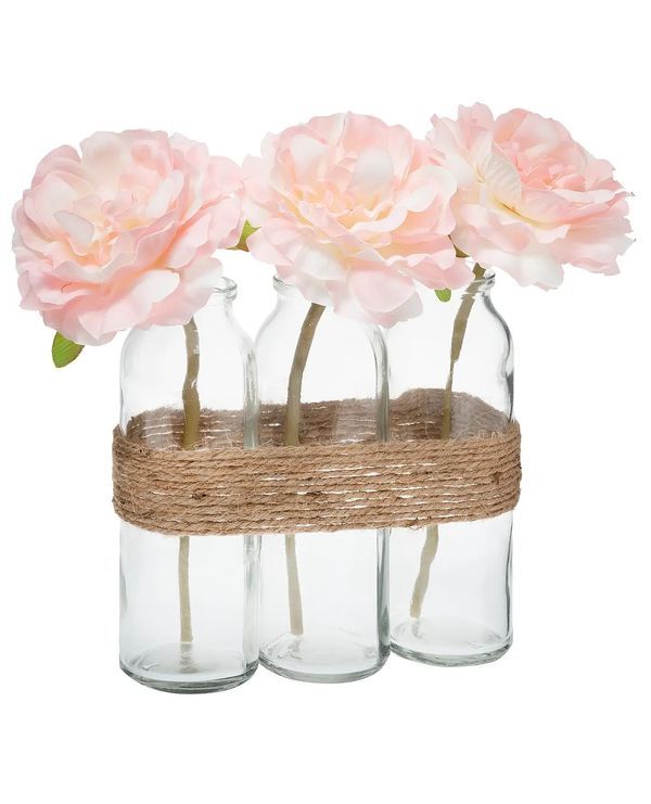 Komposition Mit 3 Rosen Und Glasvasen 16X5X23Cm