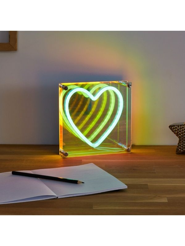  Lampe Led Acrylique Effet Neon Heart 18X18Cm