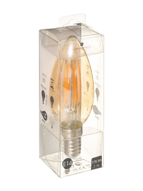 Led-Kerzenglühbirne C35 Straight Filament E14 Bernstein 