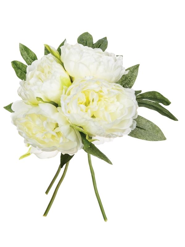 Pianta Artificiale Déco Mazzo Di 4 Peonie Bianco 30Cm