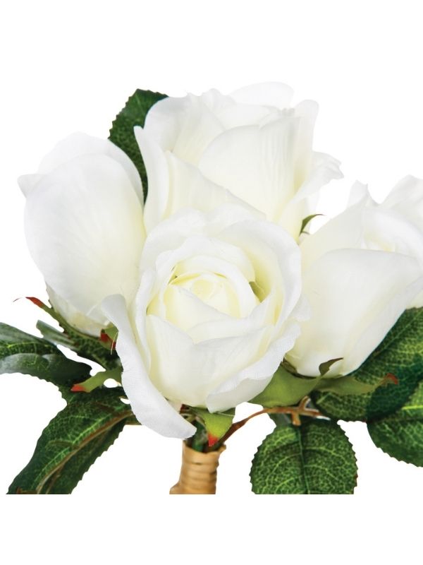 Pianta Artificiale Déco Mazzo Di 7 Rose Bianco 30Cm