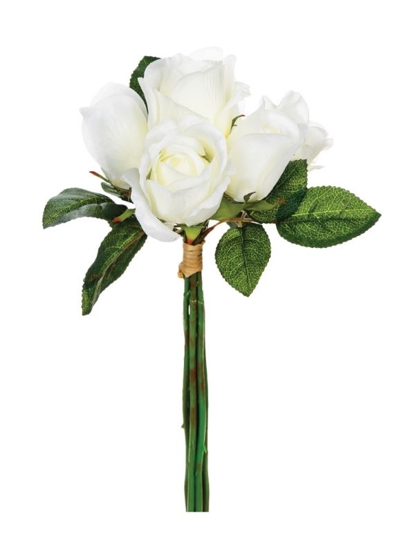 Pianta Artificiale Déco Mazzo Di 7 Rose Bianco 30Cm