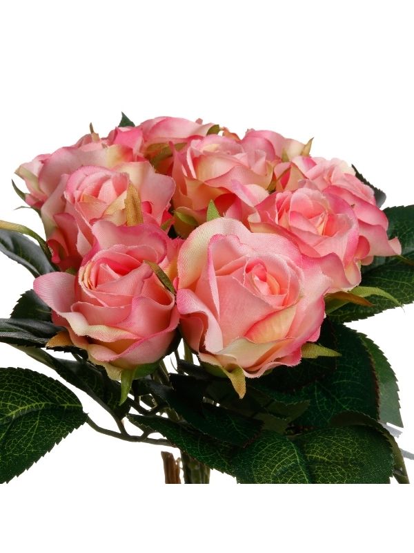 Pianta Artificiale Déco Mazzo Di 9 Rose Rosa 24Cm
