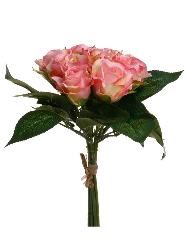 Pianta Artificiale Déco Mazzo Di 9 Rose Rosa 24Cm