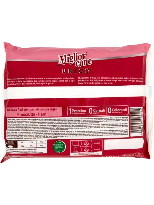 MIGLIOR CANE Unico Delicato Patè Prosciutto 4X100G