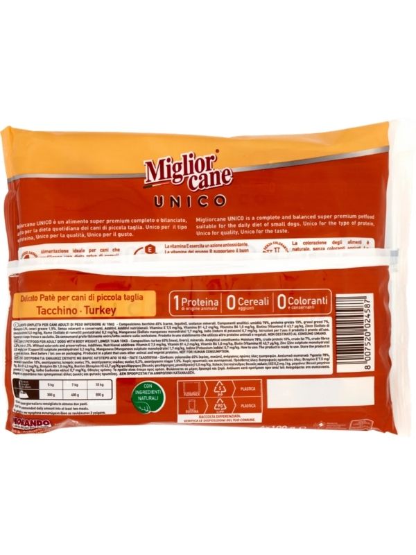 MIGLIOR CANE Unico Delicato Patè Tacchino 4X100G