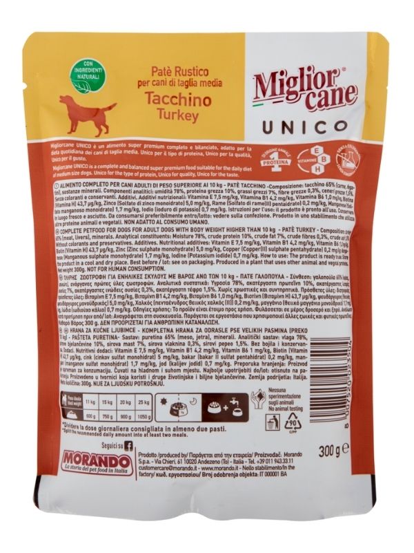 MIGLIOR CANE Unico Pâté Rustique Dinde 300G