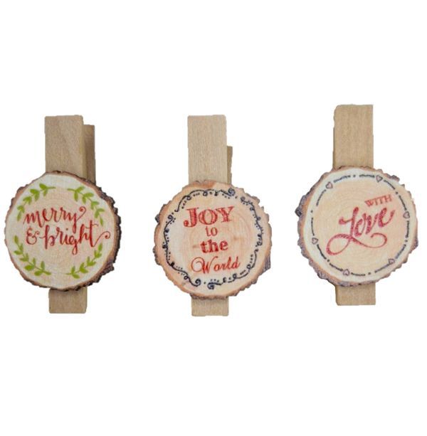 6 Mollette Chiudi Pacco Natalizie In Legno - Assortite