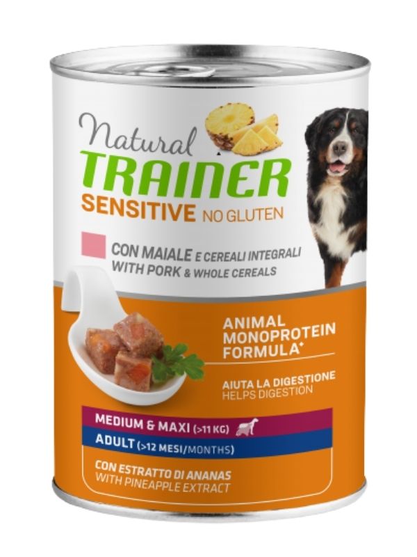NATURAL TRAINER Dose Medium Maxi No Gluten Adult (+12 Monate) Schweinefleisch Und Vollkorn 400G
