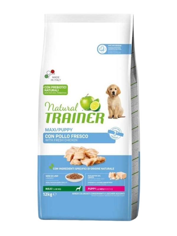 NATURAL TRAINER Maxi Cane Puppy E Junior (+2 Mesi) Pollo Fresco E Riso 12Kg