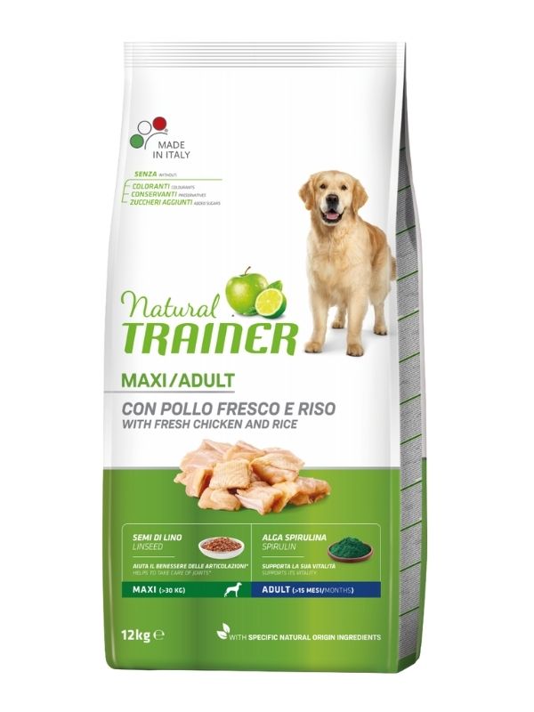 NATURAL TRAINER Maxi Cane Adult (+15 Mesi) Pollo Fresco E Riso 12Kg