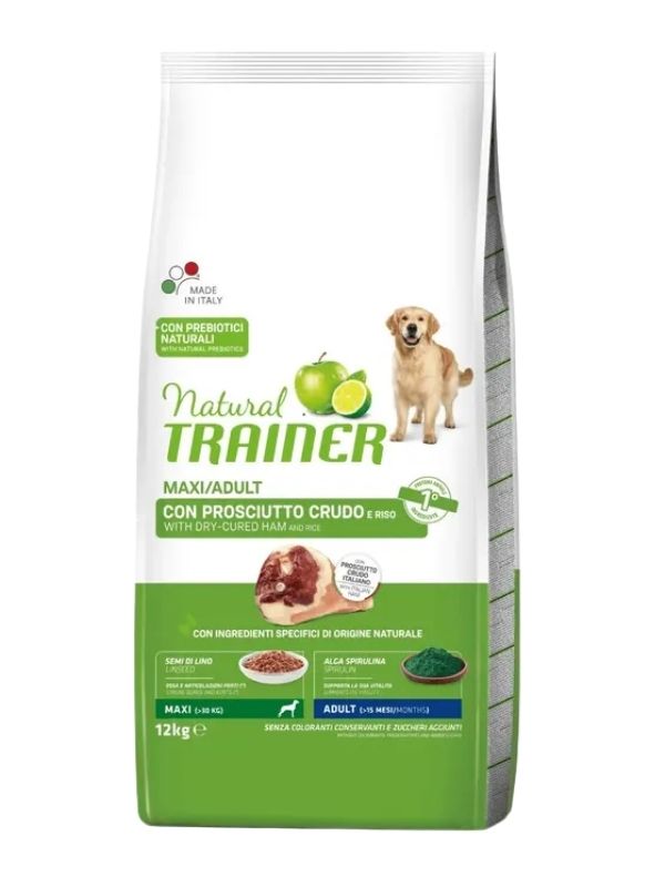 NATURAL TRAINER Maxi Chien Adult (+15 Mois) Jambon Et Riz 12Kg