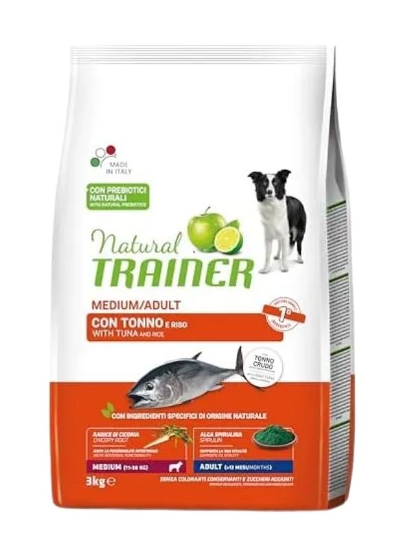NATURAL TRAINER Medium Cane Adult (+12 Mesi) Tonno E Riso 3Kg