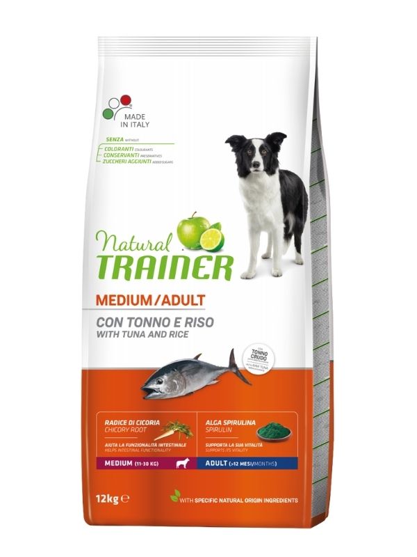 NATURAL TRAINER Medium Cane Adult (+12 Mesi) Tonno E Riso 12Kg