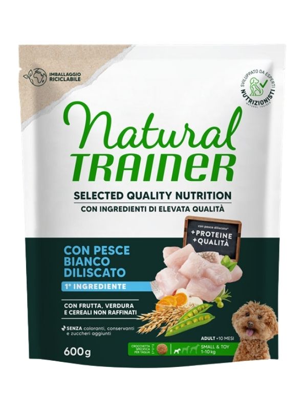 NATURAL TRAINER Selected Quality Nutrition Cane Adult (+10 Mesi) Pesce Bianco Diliscato 600G