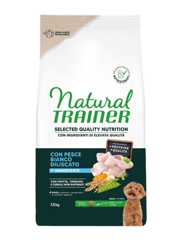 NATURAL TRAINER Selected Quality Nutrition Cane Adult (+10 Mesi) Pesce Bianco Diliscato 1.5Kg