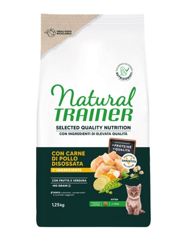 NATURAL TRAINER Selected Quality Nutrition Gatto Kitten (+2 Mesi) Carne Di Pollo Disossata 1.25Kg