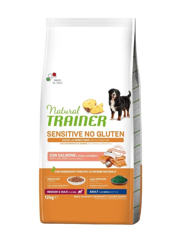 NATURAL TRAINER Sensitive No Gluten Medium E Maxi Chien Adult (+12 Mois) Agneau Et Céréales Complètes 12Kg