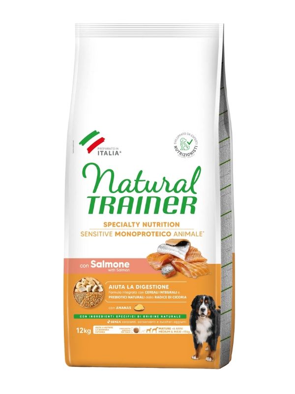NATURAL TRAINER Sensitive No Gluten Medium E Maxi Hund Mature (+6 Anni) Lachs Und Vollkorn 12Kg