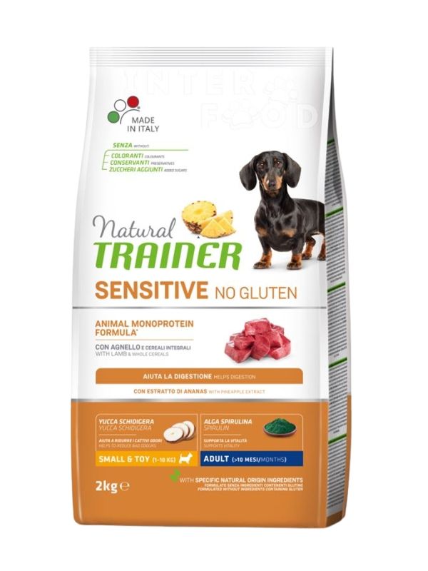 NATURAL TRAINER Sensitive No Gluten Small E Toy Cane Puppy E Junior (+2 Mesi) Agnello E Cereali Integrali 2Kg
