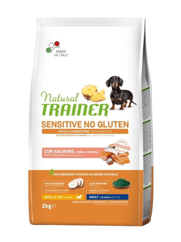 NATURAL TRAINER Sensitive No Gluten Small E Toy Cane Puppy E Junior (+2 Mesi) Coniglio E Cereali Integrali 2Kg