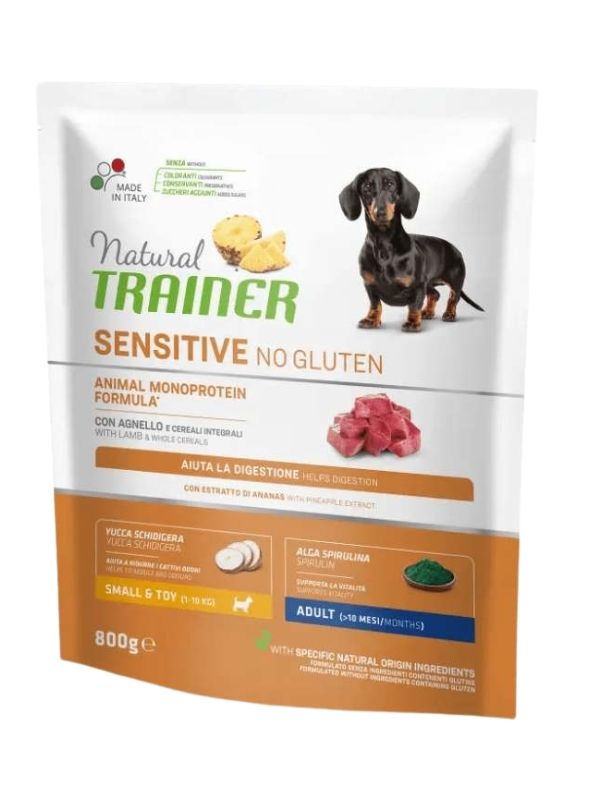 NATURAL TRAINER Sensitive No Gluten Small E Toy Cane Puppy E Junior (+2 Mesi) Salmone E Cereali Integrali 800G