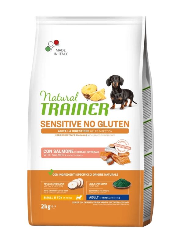 NATURAL TRAINER Sensitive No Gluten Small E Toy Hund Puppy E Junior (+2 Monate) Lachs Und Vollkorn 2Kg