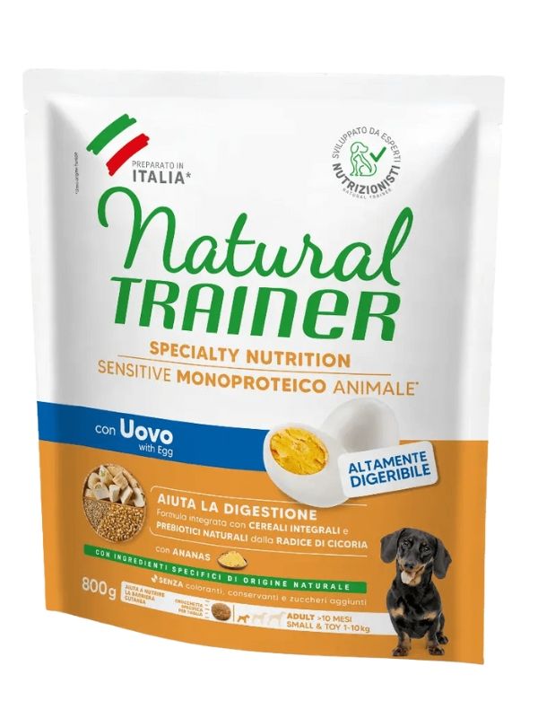 NATURAL TRAINER Sensitive No Gluten Small E Toy Cane Puppy E Junior (+2 Mesi) Uovo E Cereali Integrali 800G