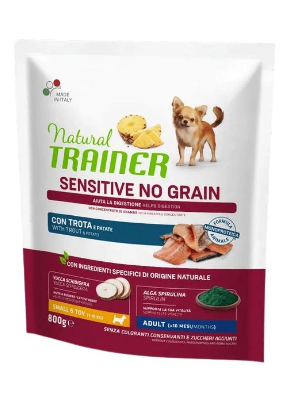 NATURAL TRAINER Sensitive No Grain Small E Toy Cane Adult (+10 Mesi) Trota E Patate 800G