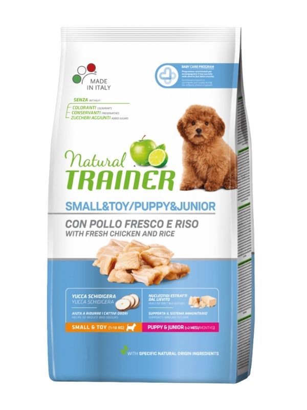 NATURAL TRAINER Small E Toy Cane Puppy E Junior (+2 Mesi) Pollo Fresco E Riso 800G