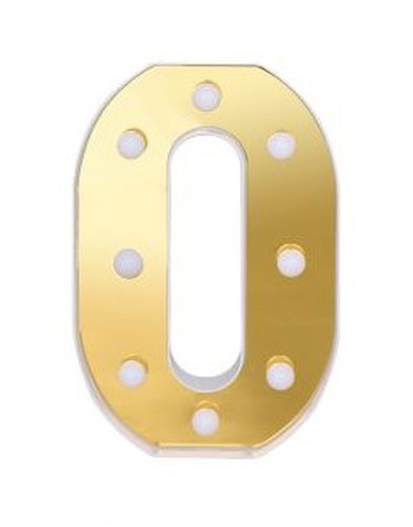 Lettera O Decorativa Oro E Bianca Con Luci Led 22Cm