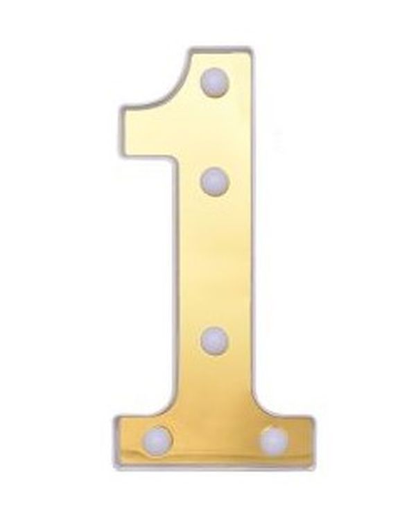 Numero 1 Decorativo Oro E Bianco Con Luci Led 22Cm 