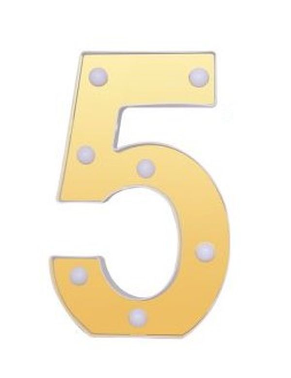 Numero 5 Decorativo Oro E Bianco Con Luci Led 22Cm 