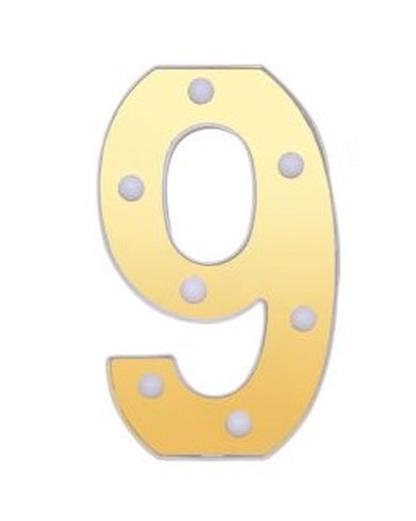 Numero 9 Decorativo Oro E Bianco Con Luci Led 22Cm 